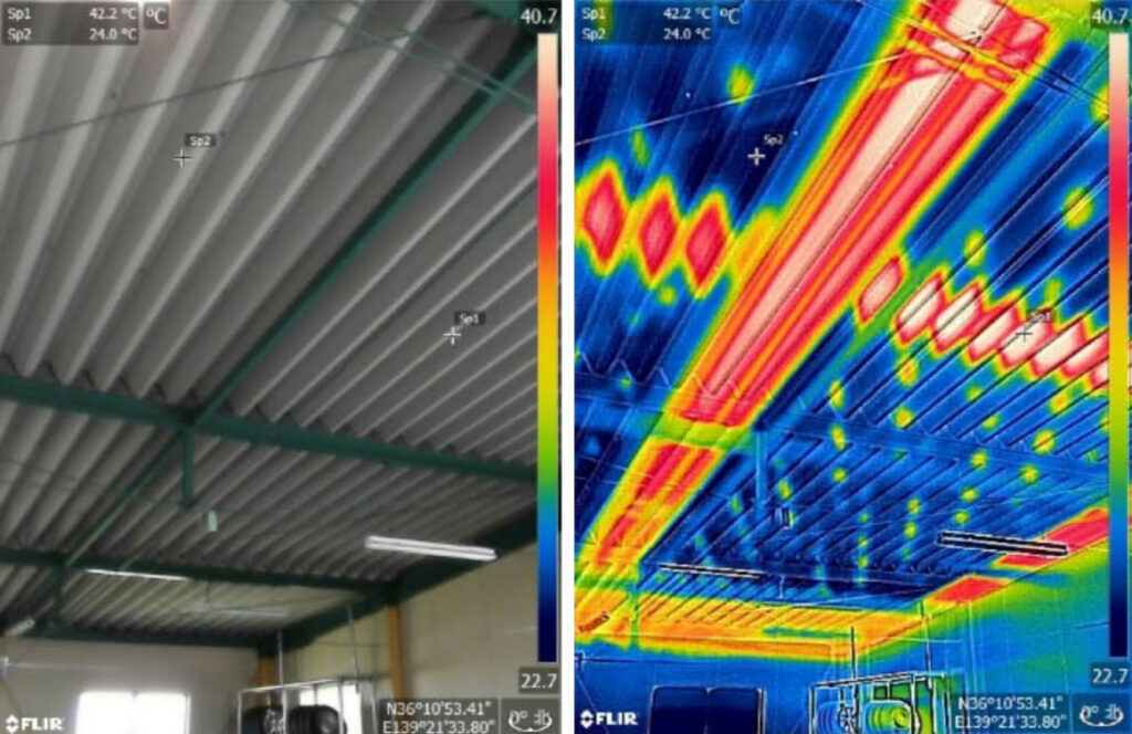 左：施工箇所の写真　左：施工箇所のサーマルカメラ画像